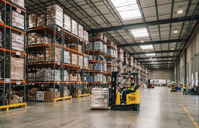 High-bay warehouse storage with temperature-controlled pallet racking